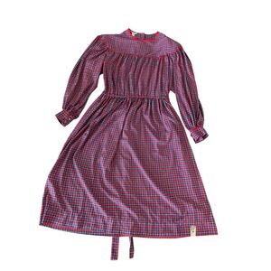 Vintage Jack Mulqueen Silksational Plaid Midi Dress Size 12 Puff Sleeve